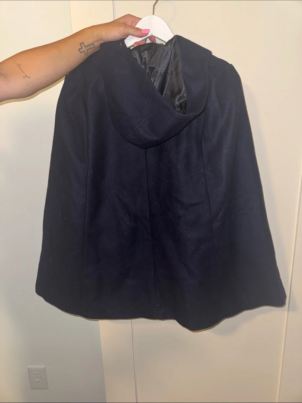 J. Crew Navy Wool Toggle Cape with Brown Leather Accents